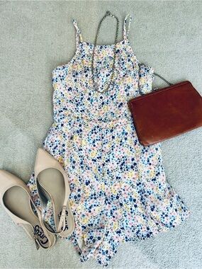 Abercrombie & Fitch White Floral Spaghetti-Strap Mini Romper